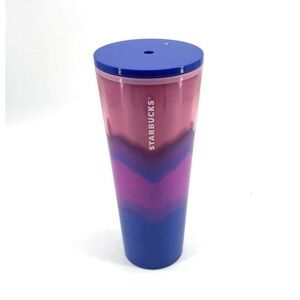Starbucks Pink & Blue Summer Tumbler  Cold Cup 24 oz, No Straw